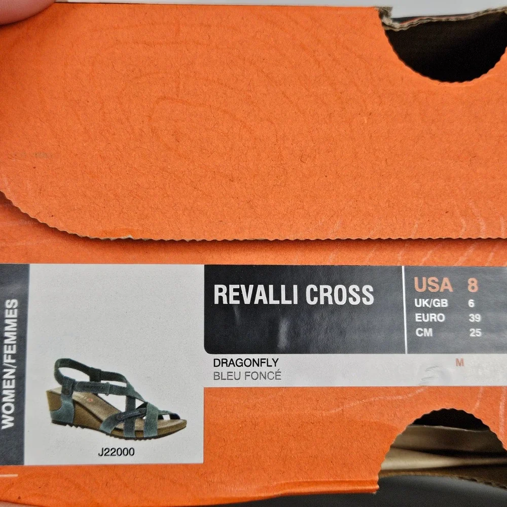 Merrell Womens Sz 8 Revalli Cross Dragonfly Blue Suede Wedge Sandals J22000